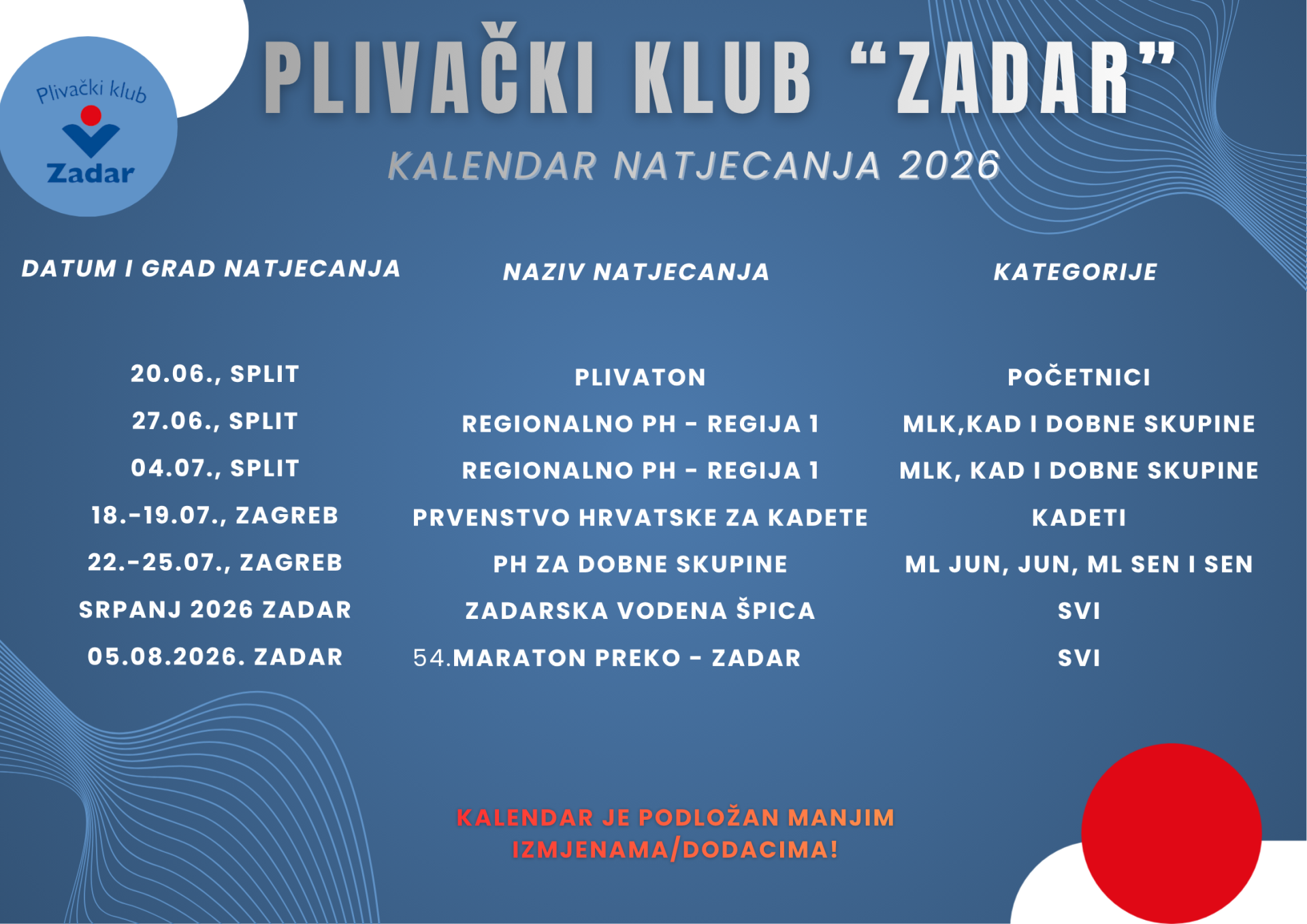 KALENDAR NATJECANJA